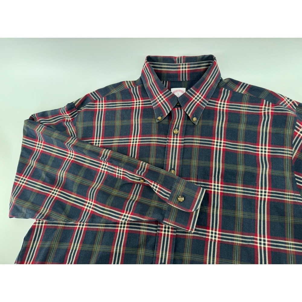 Brooks Brothers Madison Mens L Plaid Button Down Shirt Supima Cotton Long Sleeve